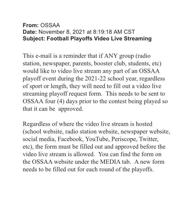Livestream OSSAA